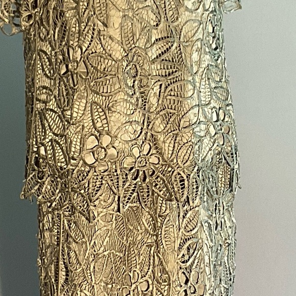 Silken Poetry Sage Green XL 2 Piece Mother of the Bride Dress Crocheted Beaded - Picture 7 of 16